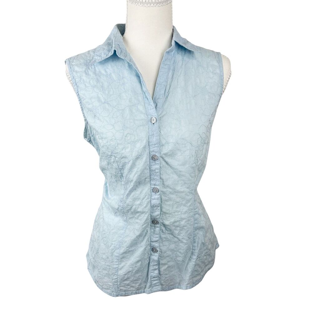 Impex Sleeveless Button Up Floral Embroidered Women Medium Tank Top Blouse
